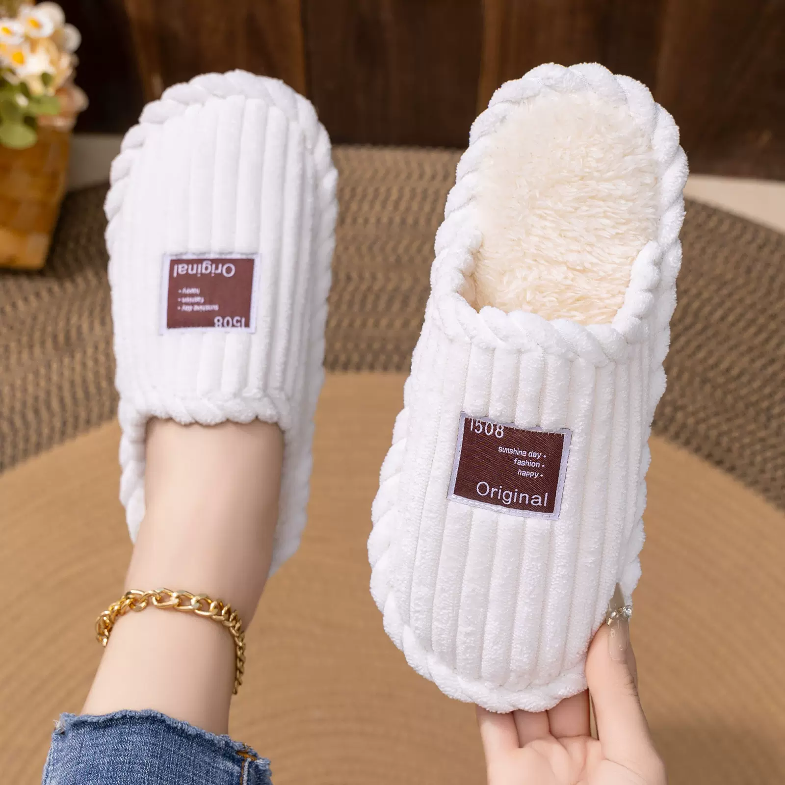 棉鞋冬季女加绒加厚半托舒适保暖家居棉鞋跨境代发大码一脚蹬棉拖