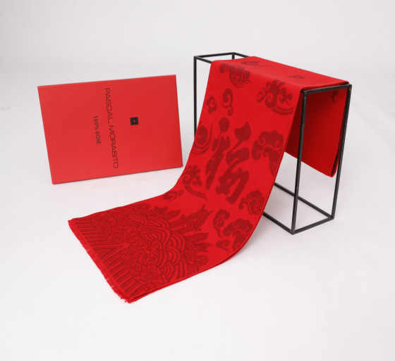 中国红高端刺绣围巾logo定制公司年会企业节日祈福彩真丝大红围巾|undefined