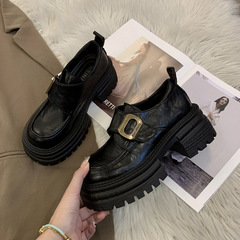 厚底粗跟英伦风小皮鞋女2025新款百搭增高女鞋单鞋黑色乐福鞋女款