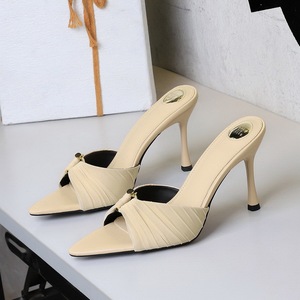 678-1 Korean version leopard print pleated lace slim heel high-heeled shoes with pointed straight stripes, sandals with 