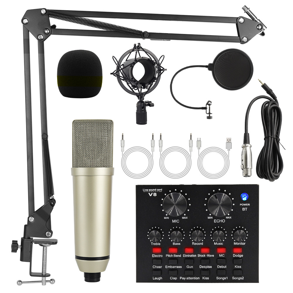 Transfronterizo BM800 micrófono de condensador V8 teléfono móvil inglés tarjeta de sonido ordenador USB soporte voladizo transmisión en vivo traje