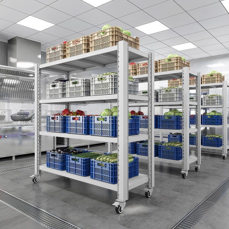 可移动仓储货架带轮子加厚置物架多层可调节商用多功能推拉铁层架
