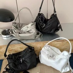 水洗皮复古韩国热卖2025春复古辣妹机车大容量单肩斜挎托特女包
