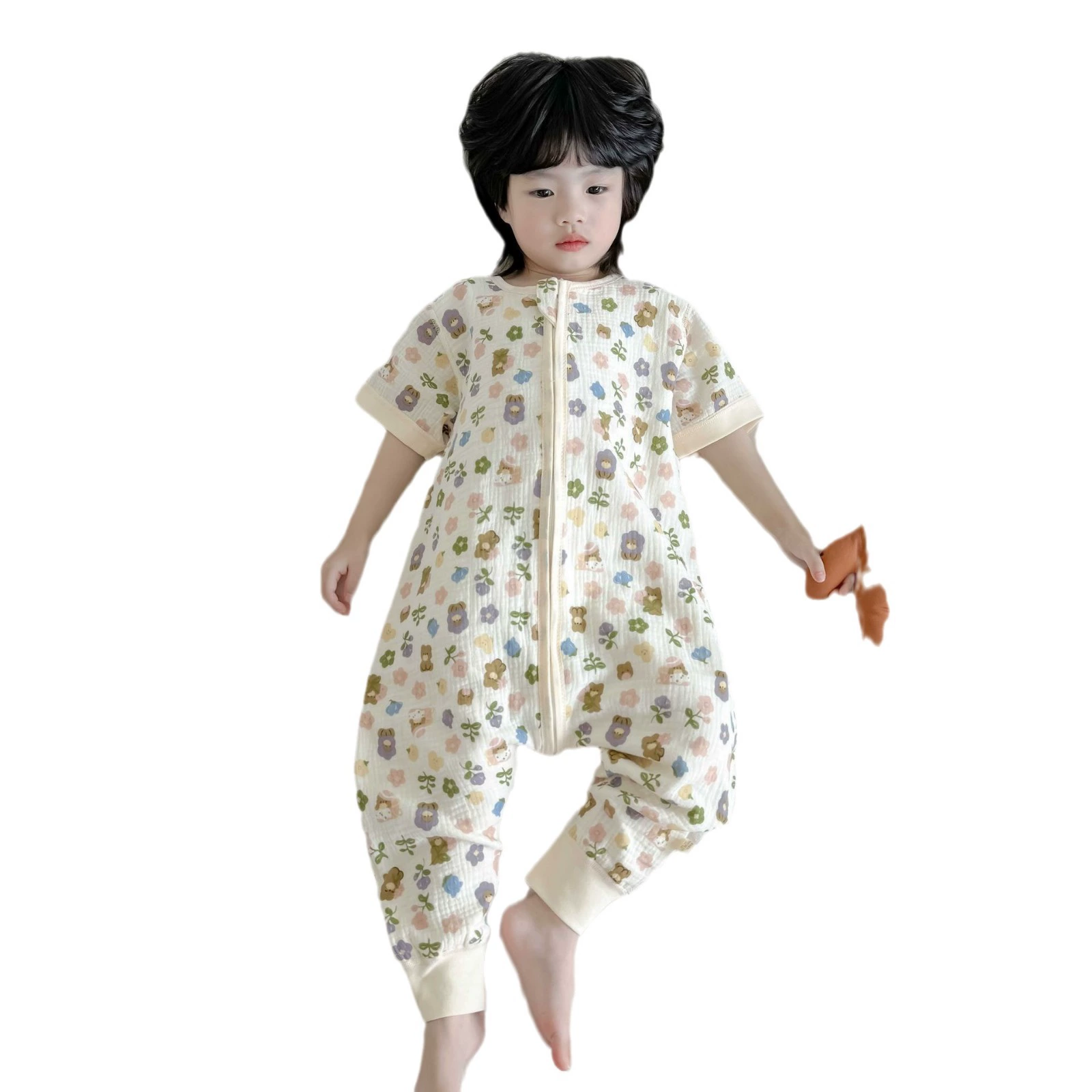Летний хлопковый марлевый спальный мешок, pijama, с коротким рукавом
