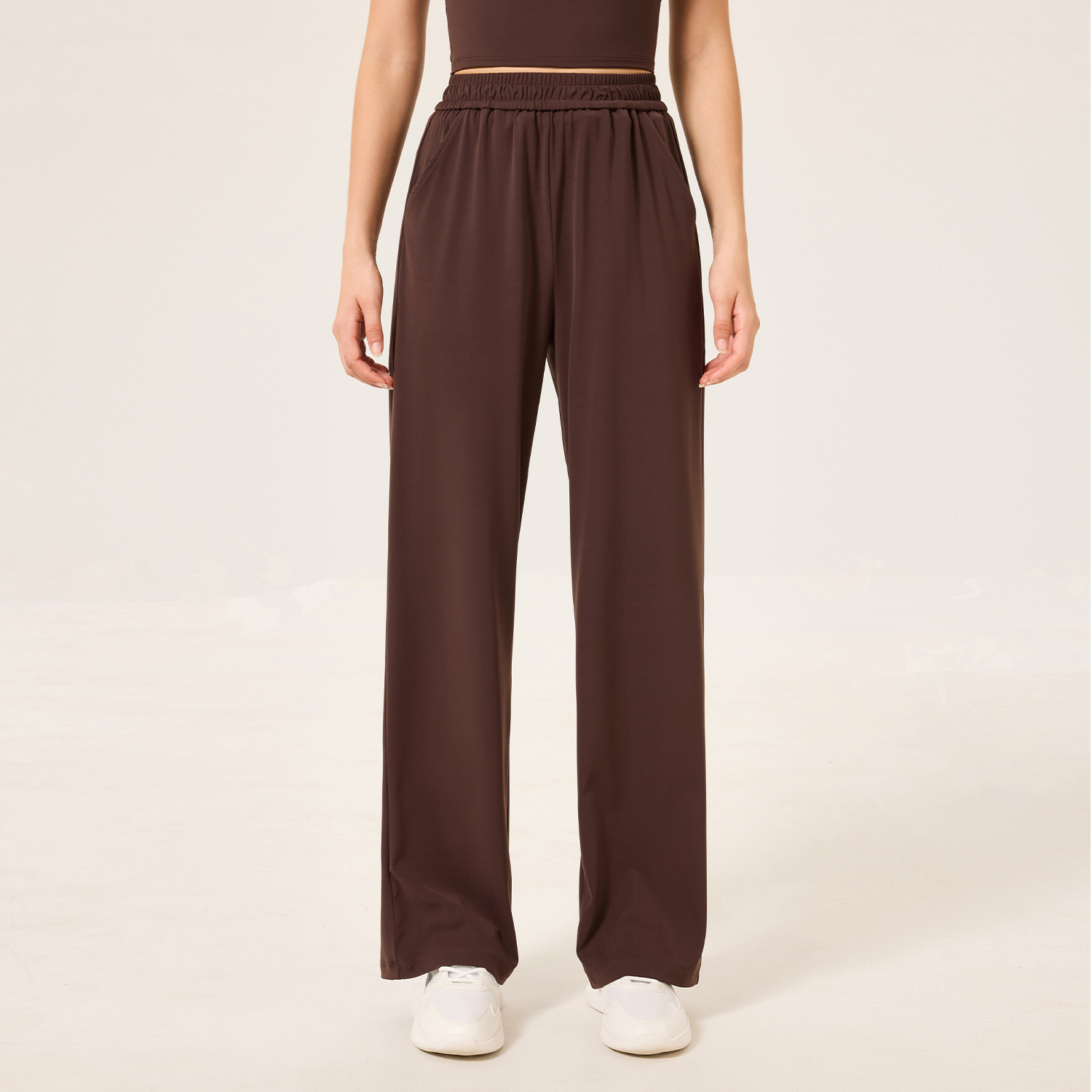 Nuevos pantalones de piernas anchas de alta elasticidad rectos de primavera para elevar las caderas, cubrir la carne y adelgazar el ejercicio de danza, pantalones deportivos de fitness