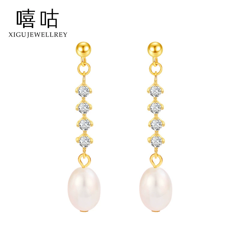 嘻咕 Cute retro short earrings from pearl, silver 925 sample