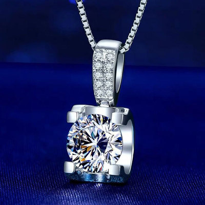 四爪牛头银镀18K白金莫桑石项链铂金PT950一克拉钻石吊坠女款项坠|ms