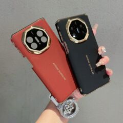 适用华为matex5手机壳双中轴保护x6素皮电镀智能视窗磁吸翻盖皮套