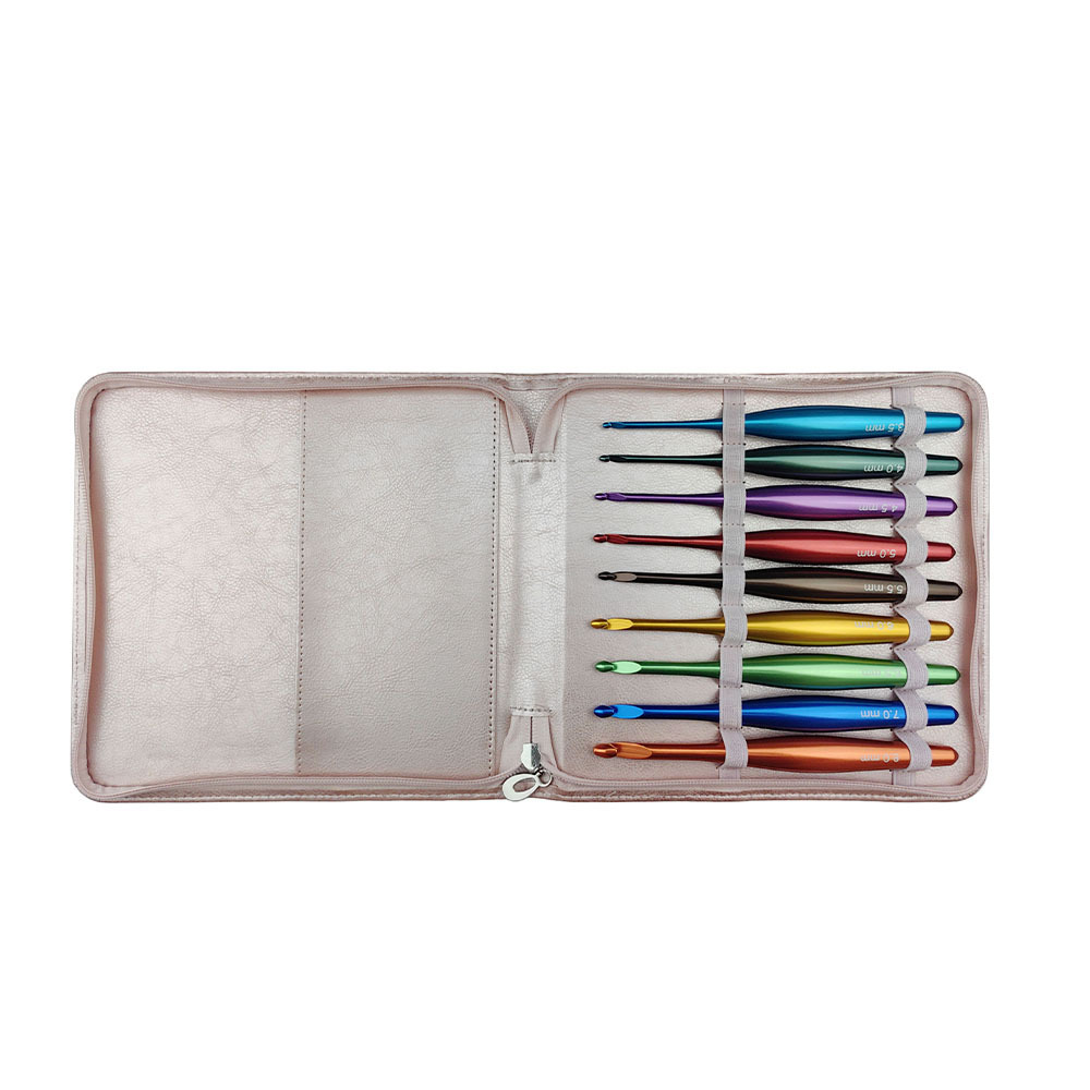 Agujas de suéter transfronterizas pulidas a mano agujas de alúmina coloridas un conjunto de aguja de crochet de 9 piezas