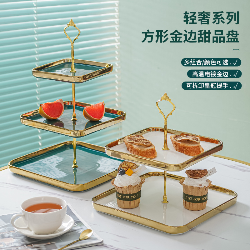 Luz nórdica de lujo de tres capas plato de fruta sala de estar hogar cerámica caramelo merienda plato té de la tarde postre mesa de decoración bandeja