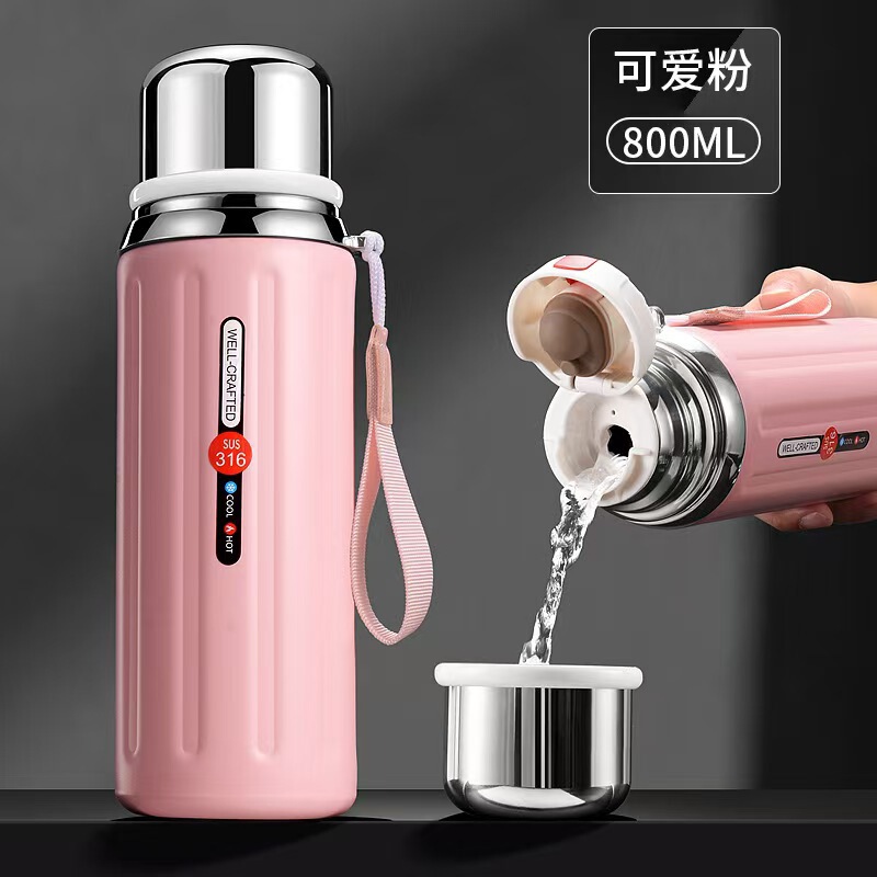 新款316不锈钢保温杯高颜值罗马柱提手杯复古大容量户外弹跳水杯|undefined