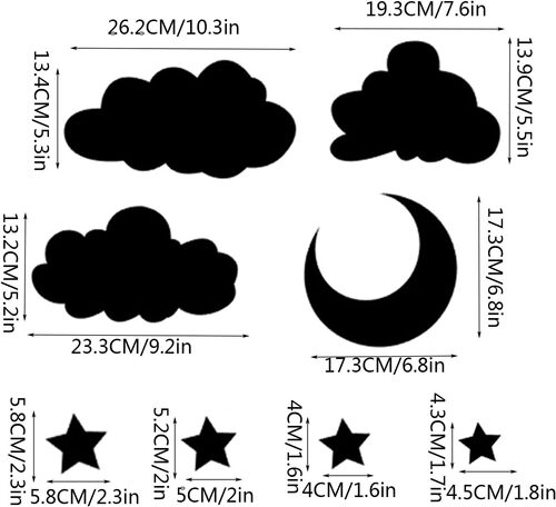 Acrylic Mirror Wall Sticker with Moon, Stars, and Clouds, Adhesive Acrylic Wall Decal, Artistic Wall Sticker for Decoration