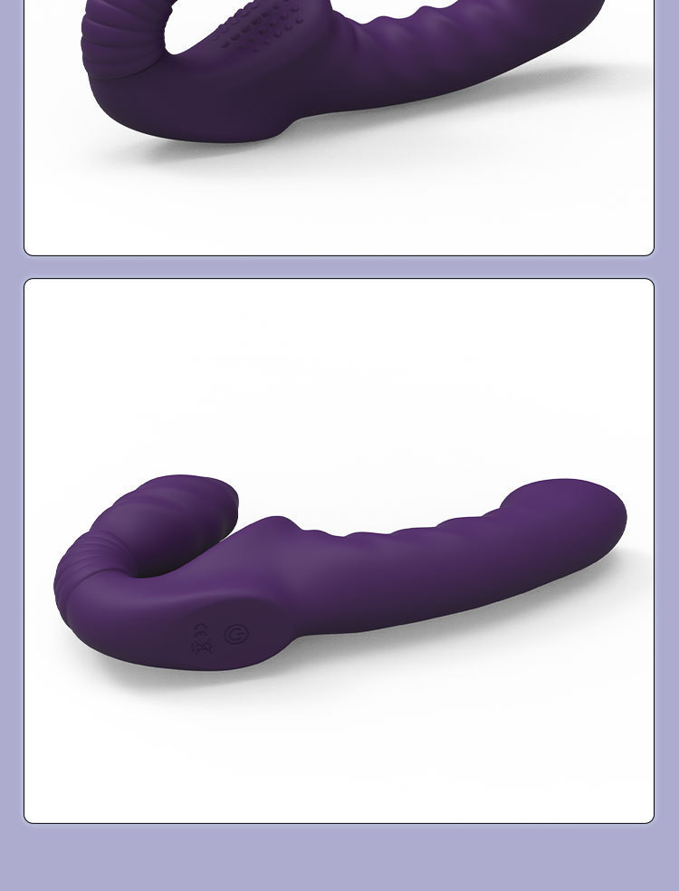 Remote-Controlled Rechargeable Double-Ended Silicone Dildo, Purple Ribbed Design — detail image 15