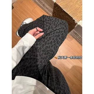 黑色豹纹阔腿裤女秋季新款高腰宽松显瘦垂感慵懒风休闲直筒拖地裤