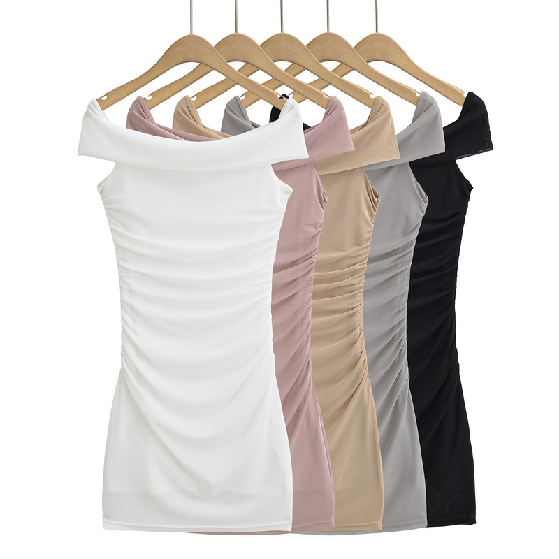 Pure Desire Off-shoulder Tube-top dress Women's 2024 Summer New Elegant Hot Girl's Tight Waist Pleated Sheath Skirt