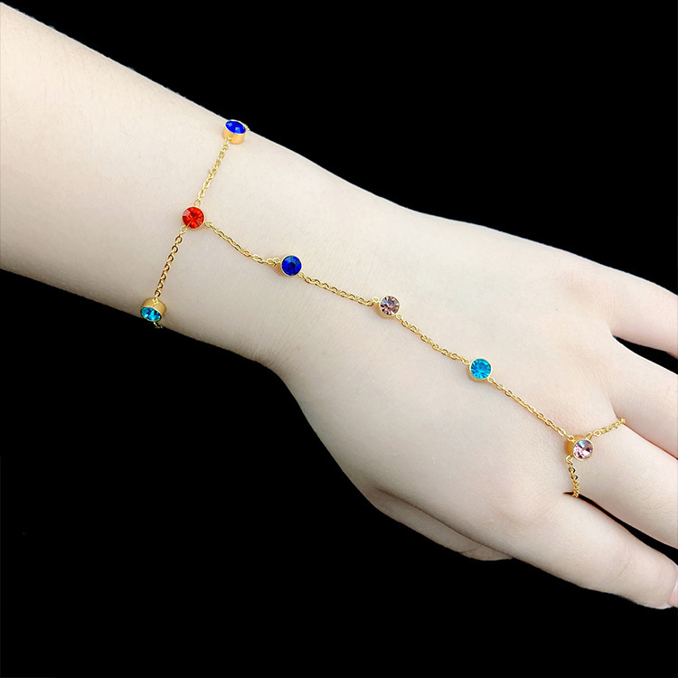 European and American cross-border fashion bracelet color zircon titanium steel bracelet no code ring female Net red bracelet wholesale