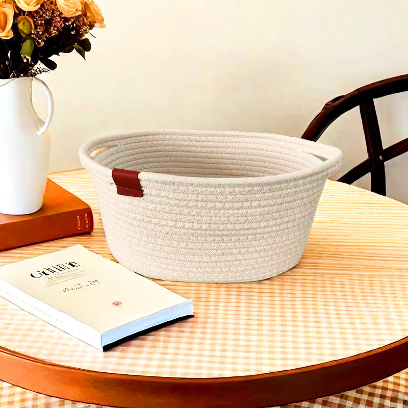 Cesta de almacenamiento tejida de cuerda de algodón al por mayor Cesta de ropa sucia nórdica Cesta de lavandería plegable Cubo de almacenamiento de juguetes de escritorio