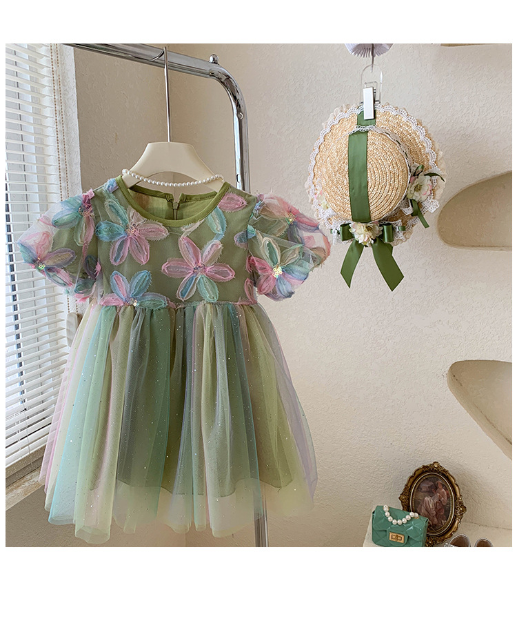 Title 5, Vestido de malla esponjoso y moderno para niñas...