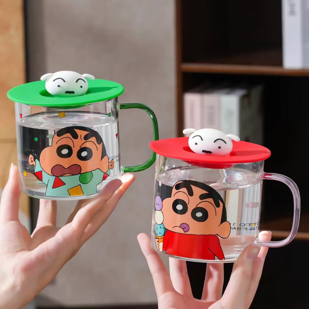 Crayón pequeño nuevo vidrio copas de pareja taza con tapa de regalo de cumpleaños de chicas taza de agua casera taza de café de desayuno