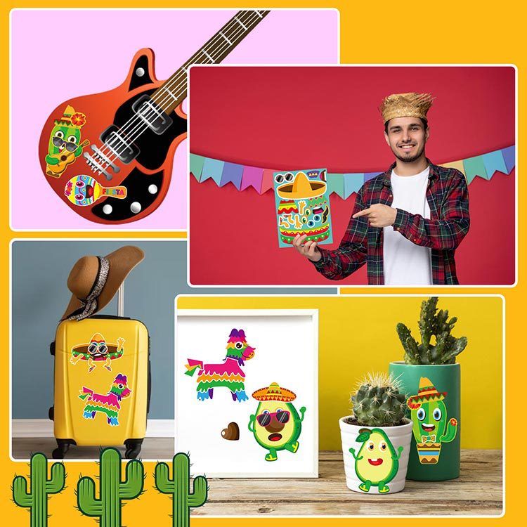 Pegatinas de tortillas mexicanas mezclar y combinar pegatinas de cactus Pegatinas de Carnaval mexicano