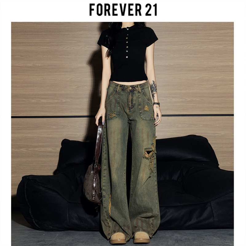 American-style hot girl 21 American retro ripped jeans for women, summer design, high-waisted, loose, straight-leg, wide-leg pants American-style hot girl 21 American retro ripped jeans for women, summer design, high-waisted, loose, straight-leg, wide-leg pants