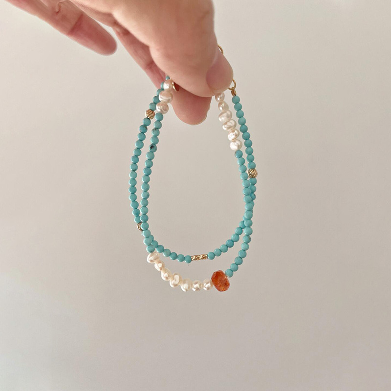 Turquoise Baroque Freshwater Pearl Bracelet Autumn and Winter New Trendy Niche High-end Stacked Elegant Women's Bracelet