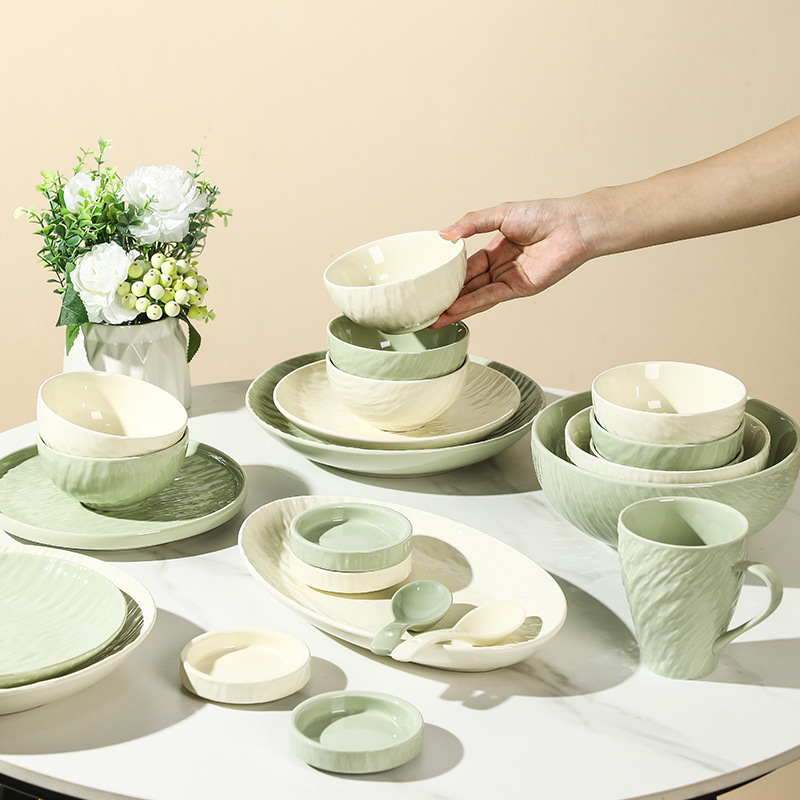 Ceramic Tableware Set Cream Bowl Household Soup Bowl New Ceramic Tableware Bowls and Chopsticks Plate Small Fresh Exquisite Dish Plate
