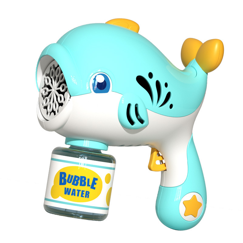 Pistola de burbuja eléctrica Dolphin de dibujos animados para niños sin líquidos burbuja porosa ligera pistola de burbuja automática de mano para niños