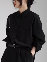 设计感小众复古黑衬衫女春季新款宽松百搭感气质通勤长袖上衣