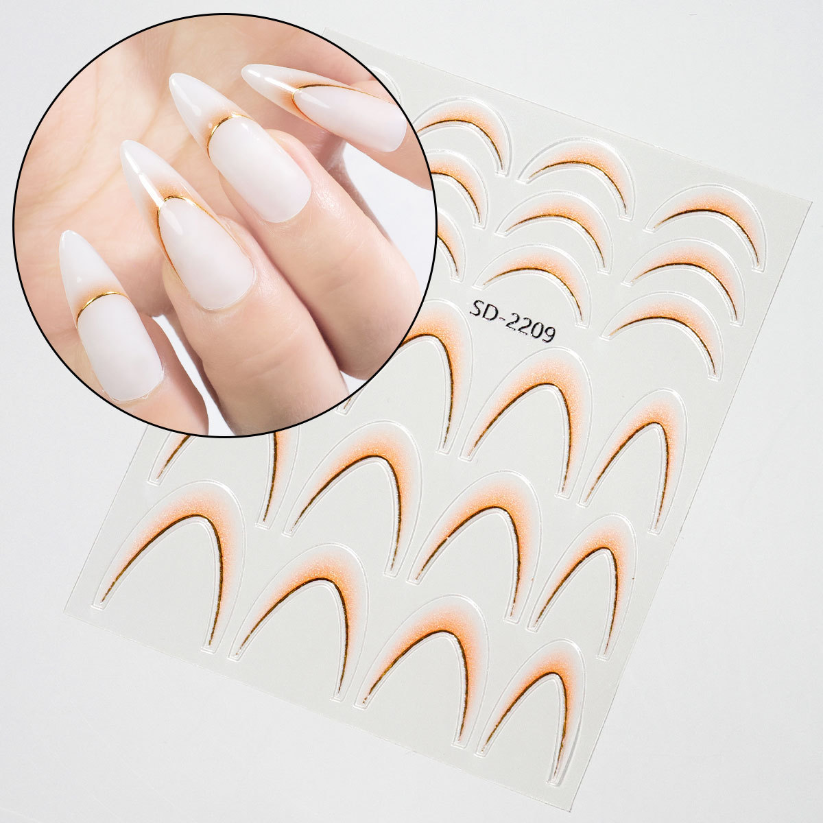 Etiqueta engomada de uñas francesa degradada de estilo explosivo transfronterizo Etiqueta engomada de accesorios de uñas de bricolaje Etiqueta engomada adhesiva INS Etiqueta engomada de uñas en stock