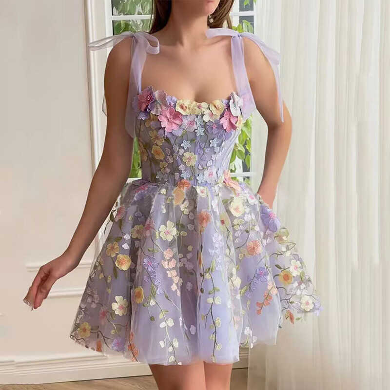 European and American Style Mini Dress 2026 New Amazon European Station Fashion Floral Prom Birthday Sexy Spaghetti Strap Dress