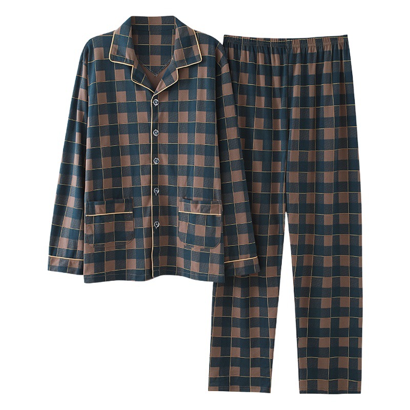 Pijamas de algodón de manga larga de los hombres primavera y otoño Four Seasons algodón delgado más tamaño ropa de abrigo ropa para el hogar