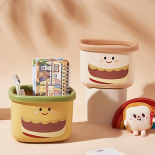 New Cartoon Strawberry Bear Desktop Storage Basket Dormitory Essentials Plastic Thickened Trash Can Bear-Shaped Square Cleaning Bin