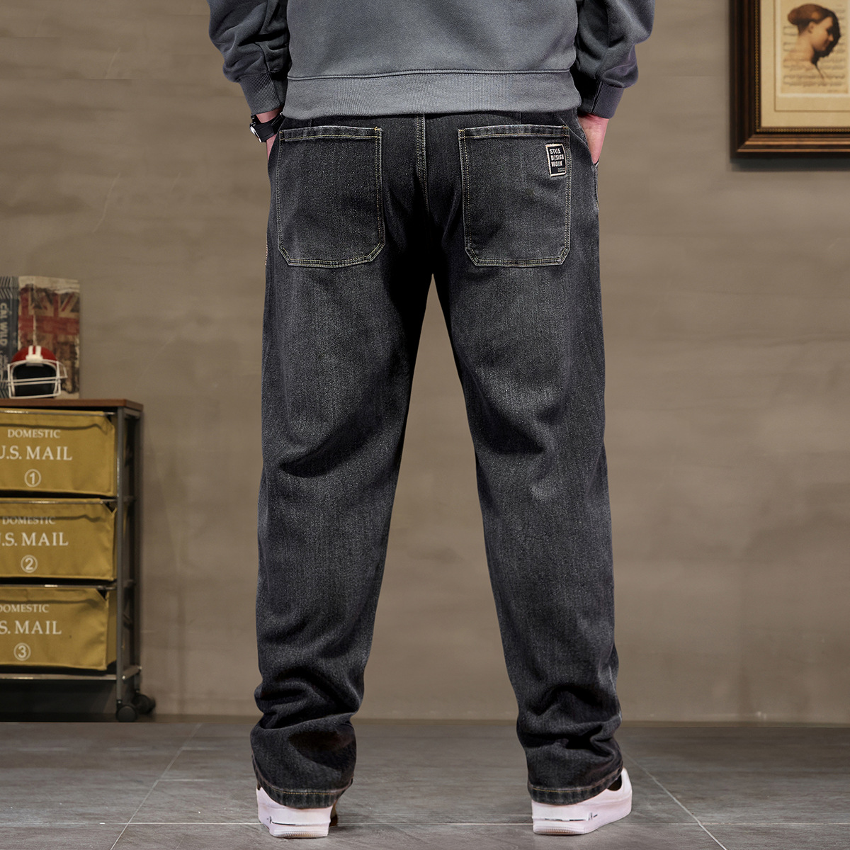 Extra große Größen Jeans Herren Hoher elastischer Bund Baggy Denim Hose Herren Plus Large Loose Slim Fit Cowboyhose 8XL 6XL Klassisches Schwarz_voghion.com