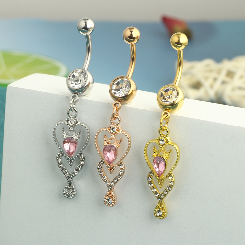 Belly Ring Classification 1 Piece Quantity 1 Piece Belly Rings Simple Style Heart Shape 304 Stainless Steel Inlay Zircon