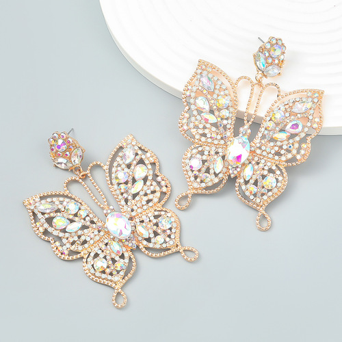 Europe and the United States exaggerate bling butterfly earring alloy set auger diamond butterfly earrings tide woman full of drill collars earrings