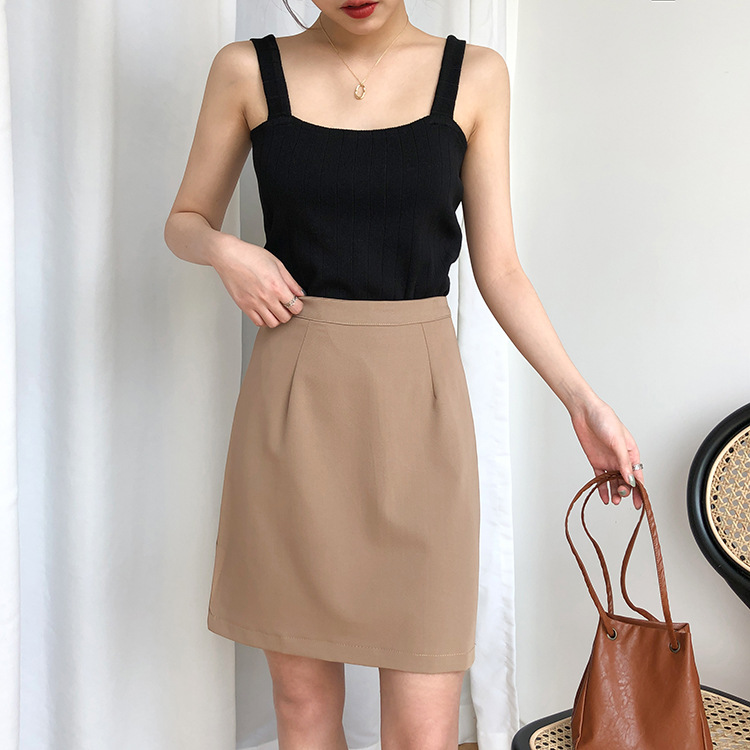 Refreshing knitted camisole top with bottom lining, short flat top, loose sleeveless vest, summer women's clothing_voghion.com