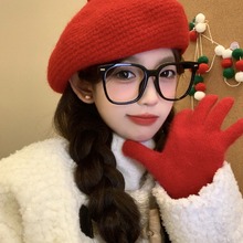 聖誕紅色毛呢女冬季含羊毛顯臉小2023新款蓓蕾帽子新年貝雷帽