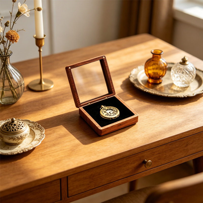 Walnut solid wood jewelry box with transparent acrylic cover portable watch pocket watch display box wooden collection box Walnut solid wood jewelry box with transparent acrylic cover portable watch pocket watch display box wooden collection box