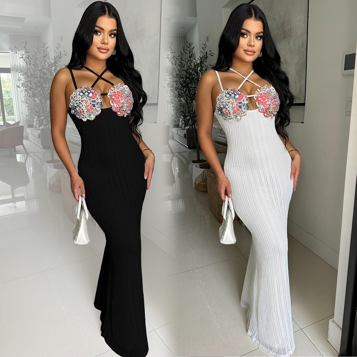 C7102 Aliexpress transfronterizo Amazon estación independiente de moda europea y americana ropa de mujer sin mangas vestido vestido largo nuevo