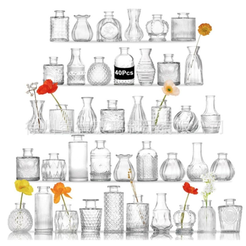 Transparent glass vases for decorating dining tables, home
