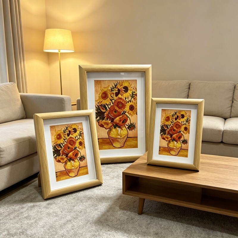 Golden Sunflower Creative Photo Frame Ornament, Famous Painting Oil Painting Desktop Art Decoration, Healing-Inspired Cultural Creative Hollow Design