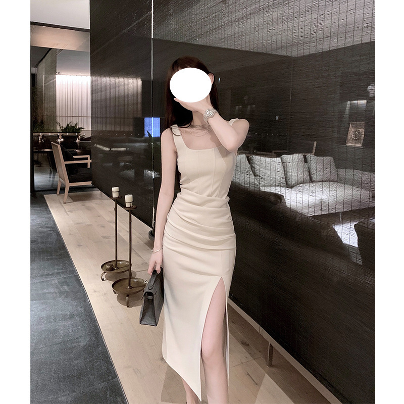 All-match Elegant High-quality Slim-fit Slimming Sexy Square Collar Dress Women's Party Annual Meeting Inner Split Midi Dress All-match Elegant High-quality Slim-fit Slimming Sexy Square Collar Dress Women's Party Annual Meeting Inner Split Midi Dress