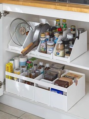 Japanese kitchen storage box cabinet partition bag storage basket bowls and pots organizing storage box plastic storage rack