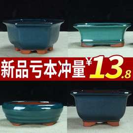 宜兴紫砂釉水花盆蝴蝶兰君子兰六方兰花盆釉盆陶瓷盆