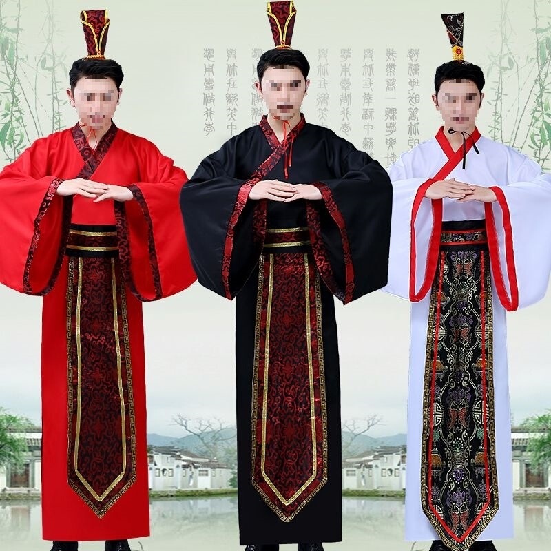 Ancient Costume for Men, Tang Dynasty Hanfu, Straight-Jeweled Deep Robe, Swordsman Stage Performance Outfit, Film and Television Photography, Academy Graduation Uniform