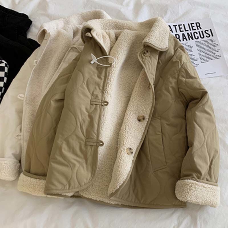 Khaki double-sided cashmere cotton-padded coat for women autumn and winter small people this year popular 2023 new popular Khaki double-sided cashmere cotton-padded coat for women autumn and winter small people this year popular 2023 new popular