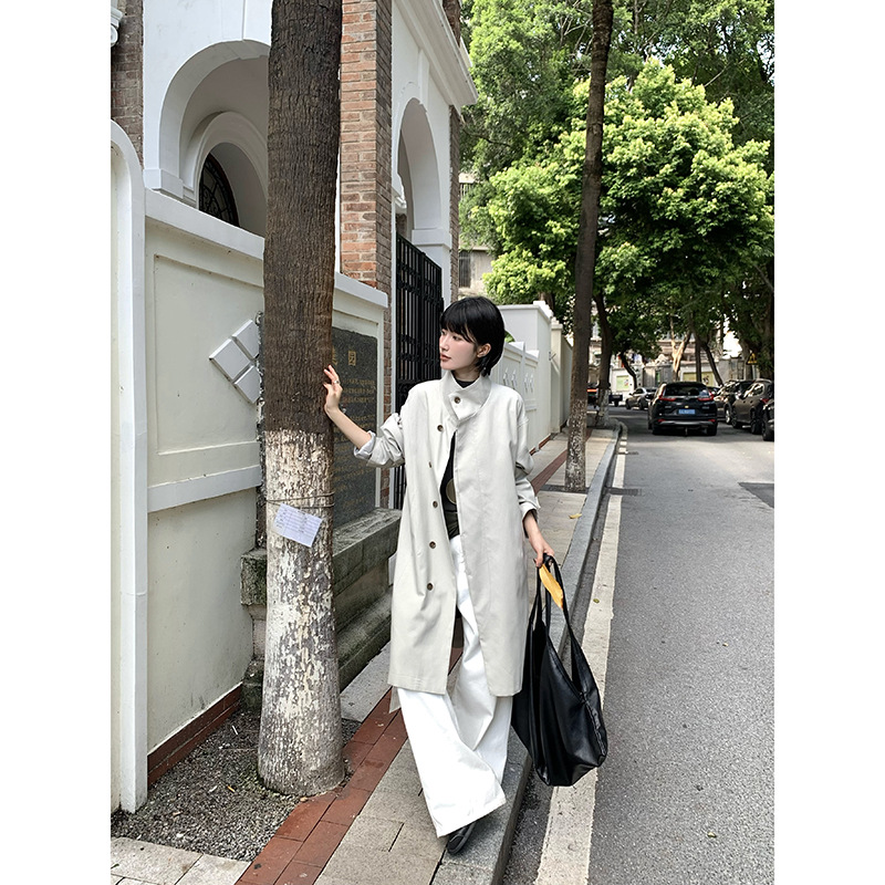 Mmc Dition Stand-Collar Trench Coat for Women, New Autumn Style, Loose Fit, Petite, High-End, Elegant, Mid-Length