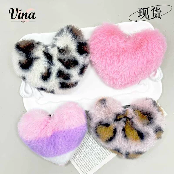 in stock multi-color plush love key chain heart pendant heart hair ball accessories bag accessories 8*9cm