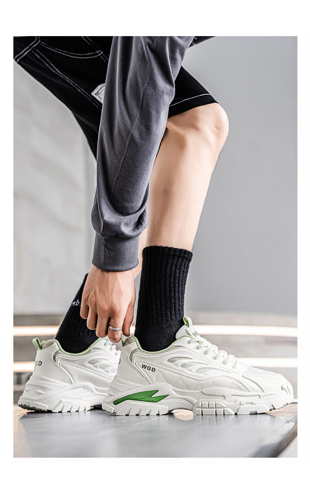Giày thể thao nam đế dày kiểu sneaker lưới thoáng khí, buộc dây, gót thấp 1–3 cm — Bánh bao gạo W5033, W5033 màu đen, W5033 trắng xanh lục chi tiết 15